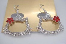Hello Kitty strass oorbellen, zilveren haakje